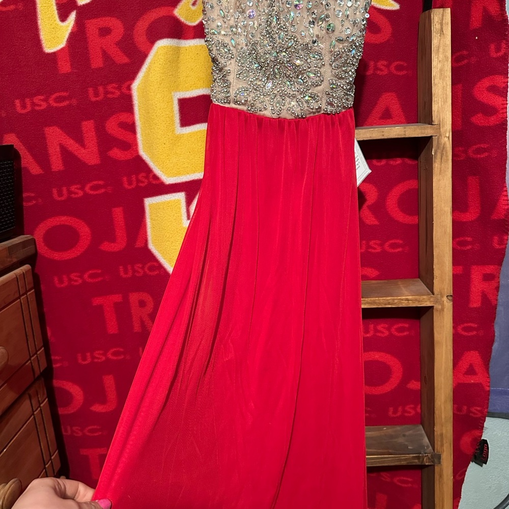 Red Gown with Embellished Bodice